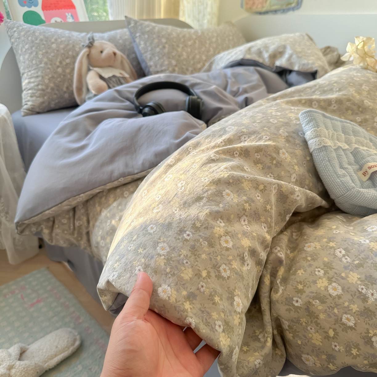 91家纺网 家纺一手货源 找家纺 玉海棠家纺 2025新款亲肤舒适印花四件套系列 秋日记忆-绿