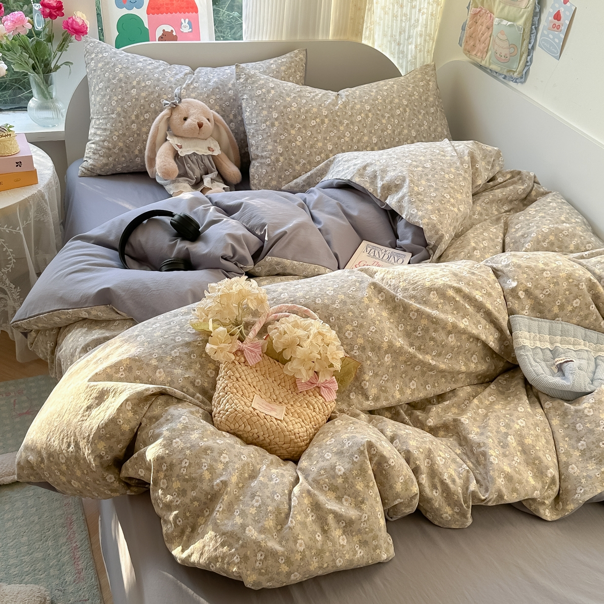 91家纺网 家纺一手货源 找家纺 玉海棠家纺 2025新款亲肤舒适印花四件套系列 秋日记忆-绿