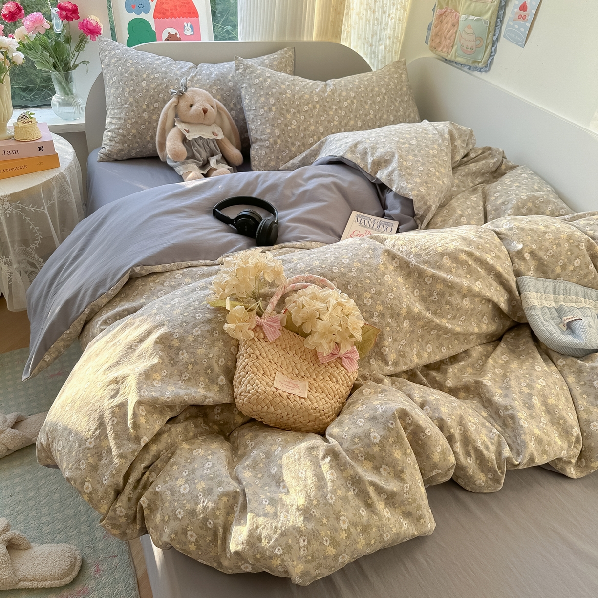 91家纺网 家纺一手货源 找家纺 玉海棠家纺 2025新款亲肤舒适印花四件套系列 秋日记忆-绿