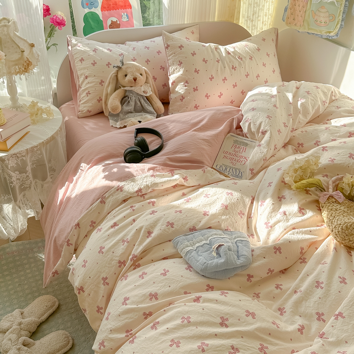 91家纺网 家纺一手货源 找家纺 玉海棠家纺 2025新款亲肤舒适印花四件套系列 若梦红