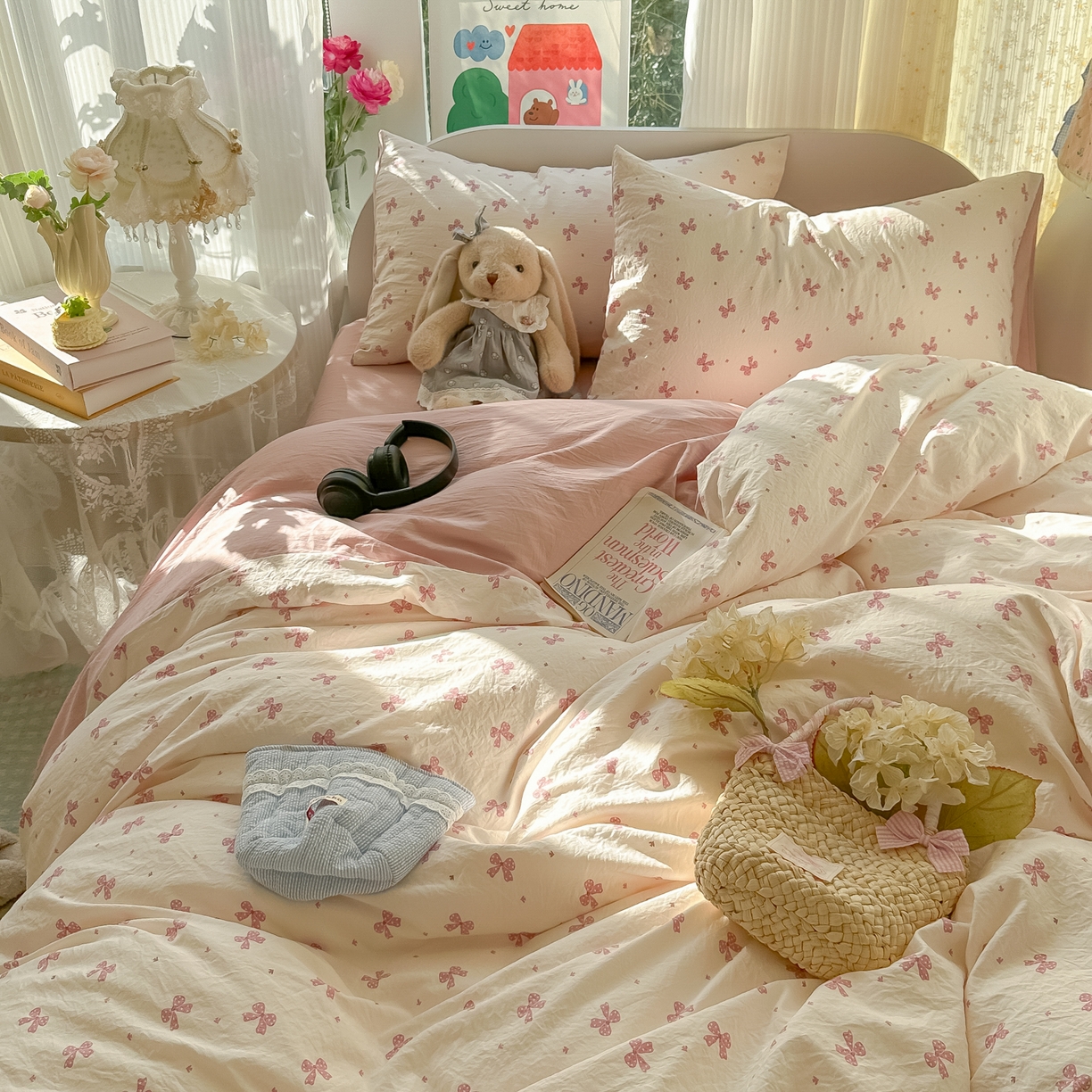 91家纺网 家纺一手货源 找家纺 玉海棠家纺 2025新款亲肤舒适印花四件套系列 若梦红