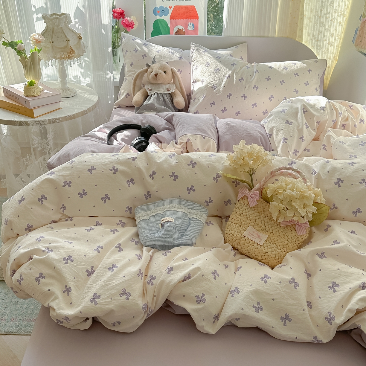 91家纺网 家纺一手货源 找家纺 玉海棠家纺 2025新款亲肤舒适印花四件套系列 若梦紫