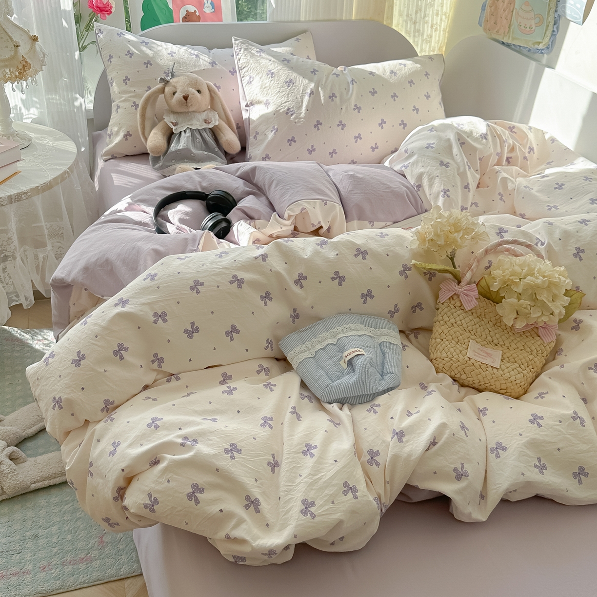 91家纺网 家纺一手货源 找家纺 玉海棠家纺 2025新款亲肤舒适印花四件套系列 若梦紫