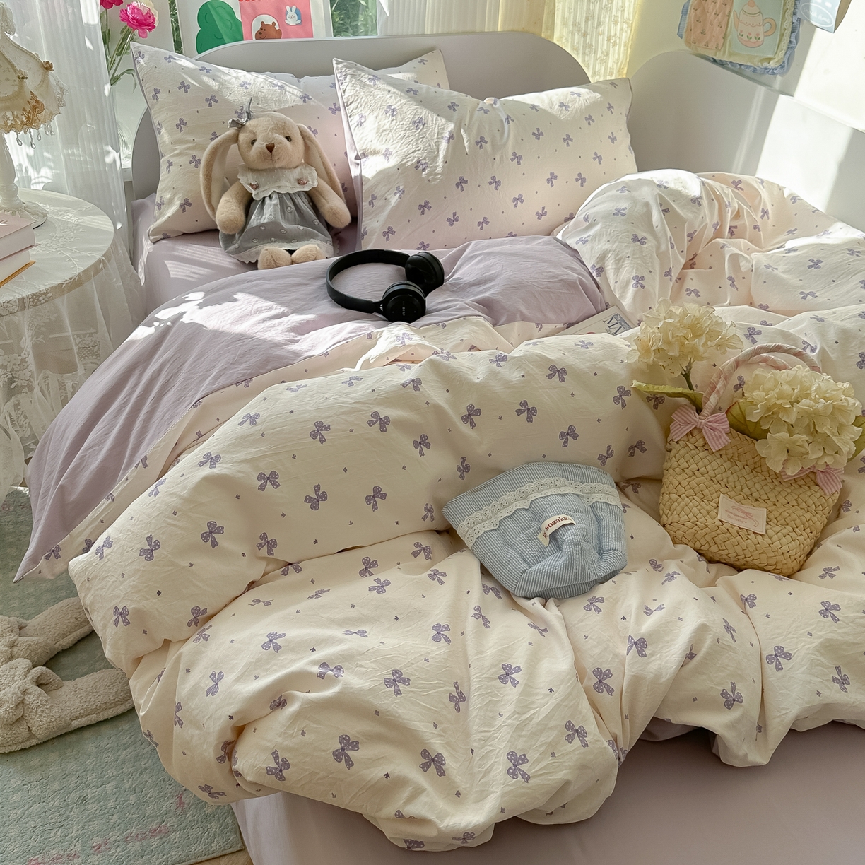 91家纺网 家纺一手货源 找家纺 玉海棠家纺 2025新款亲肤舒适印花四件套系列 若梦紫