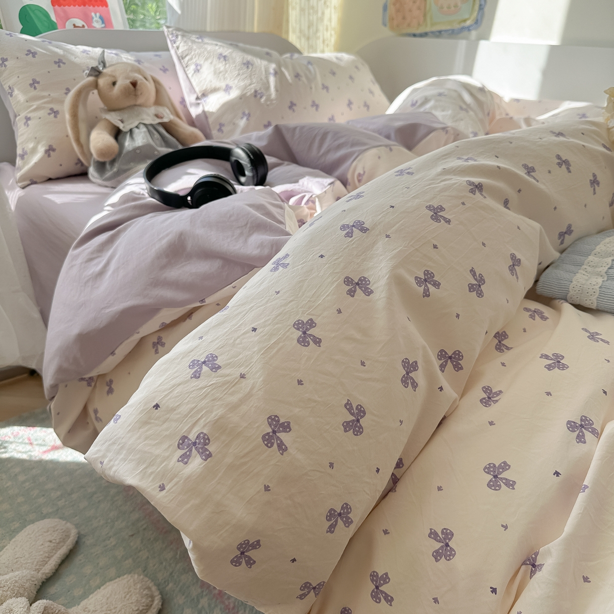 91家纺网 家纺一手货源 找家纺 玉海棠家纺 2025新款亲肤舒适印花四件套系列 若梦紫