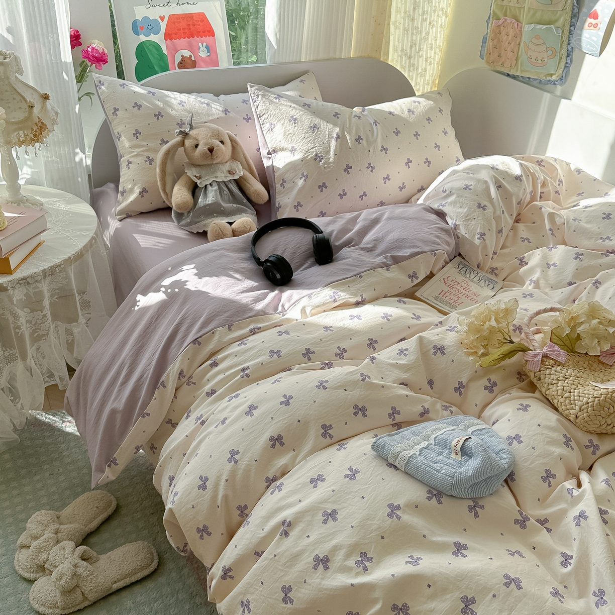 91家纺网 家纺一手货源 找家纺 玉海棠家纺 2025新款亲肤舒适印花四件套系列 若梦紫