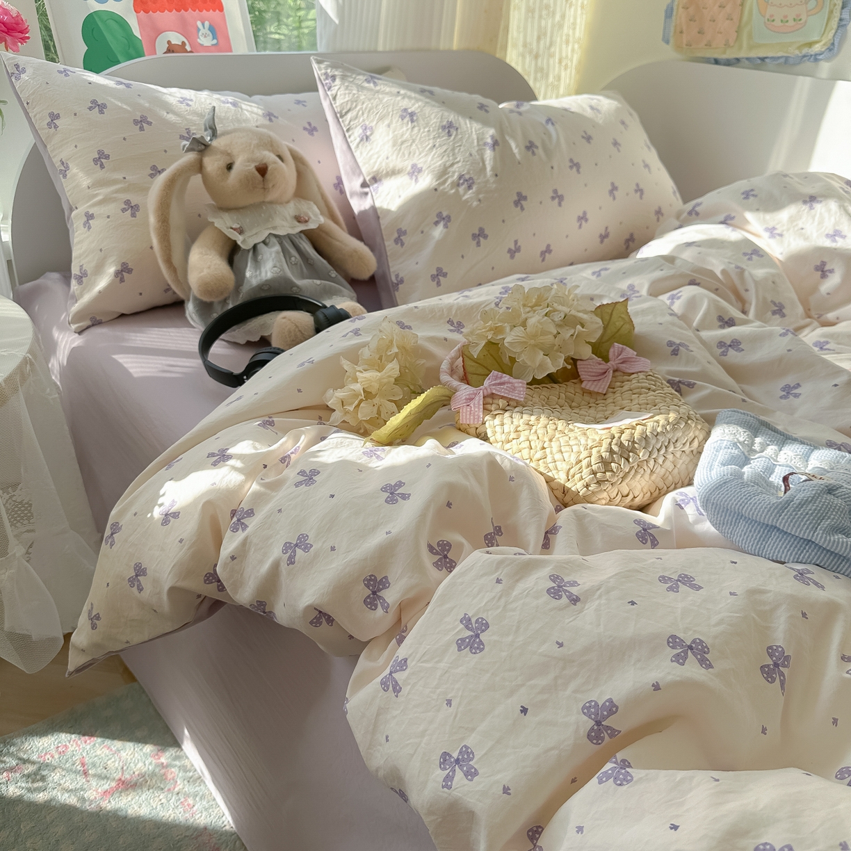 91家纺网 家纺一手货源 找家纺 玉海棠家纺 2025新款亲肤舒适印花四件套系列 若梦紫