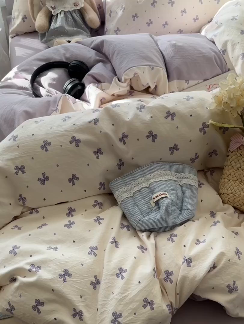 91家纺网 家纺一手货源 找家纺 玉海棠家纺 2025新款亲肤舒适印花四件套系列 若梦紫