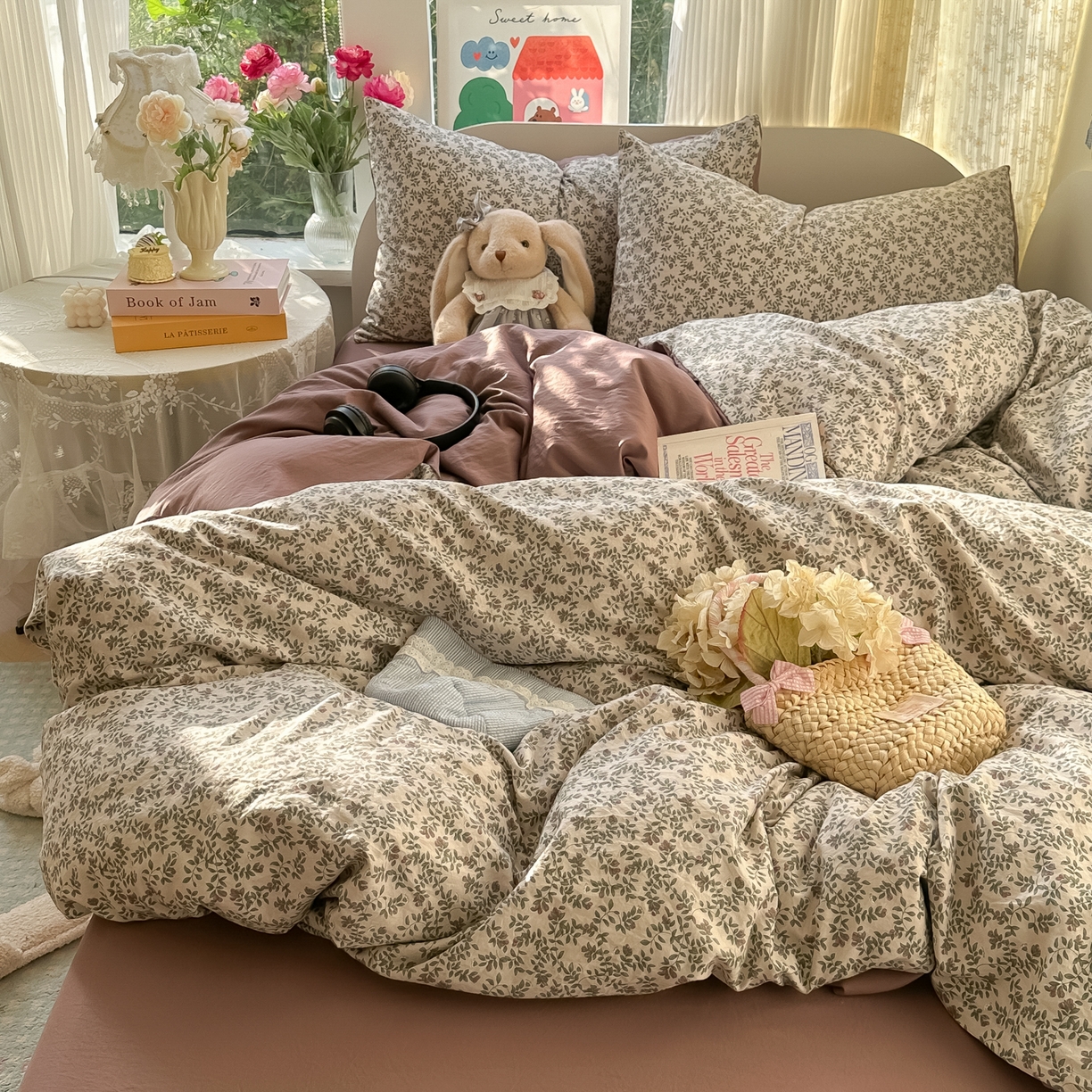 91家纺网 家纺一手货源 找家纺 玉海棠家纺 2025新款亲肤舒适印花四件套系列 庭院春深