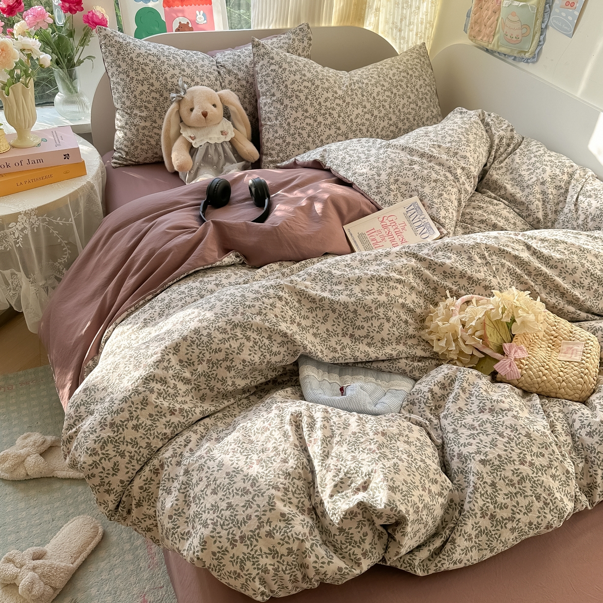 91家纺网 家纺一手货源 找家纺 玉海棠家纺 2025新款亲肤舒适印花四件套系列 庭院春深