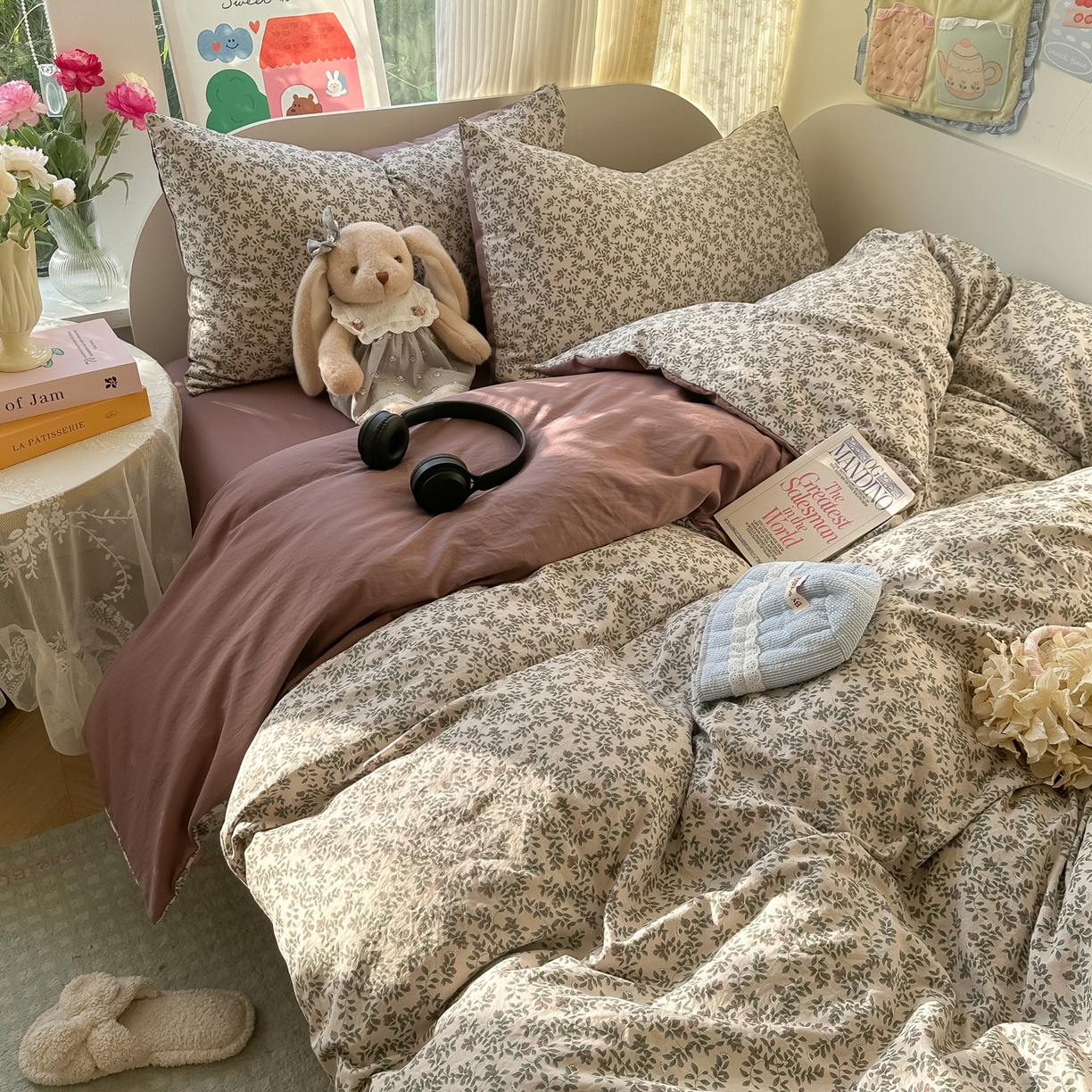 91家纺网 家纺一手货源 找家纺 玉海棠家纺 2025新款亲肤舒适印花四件套系列 庭院春深