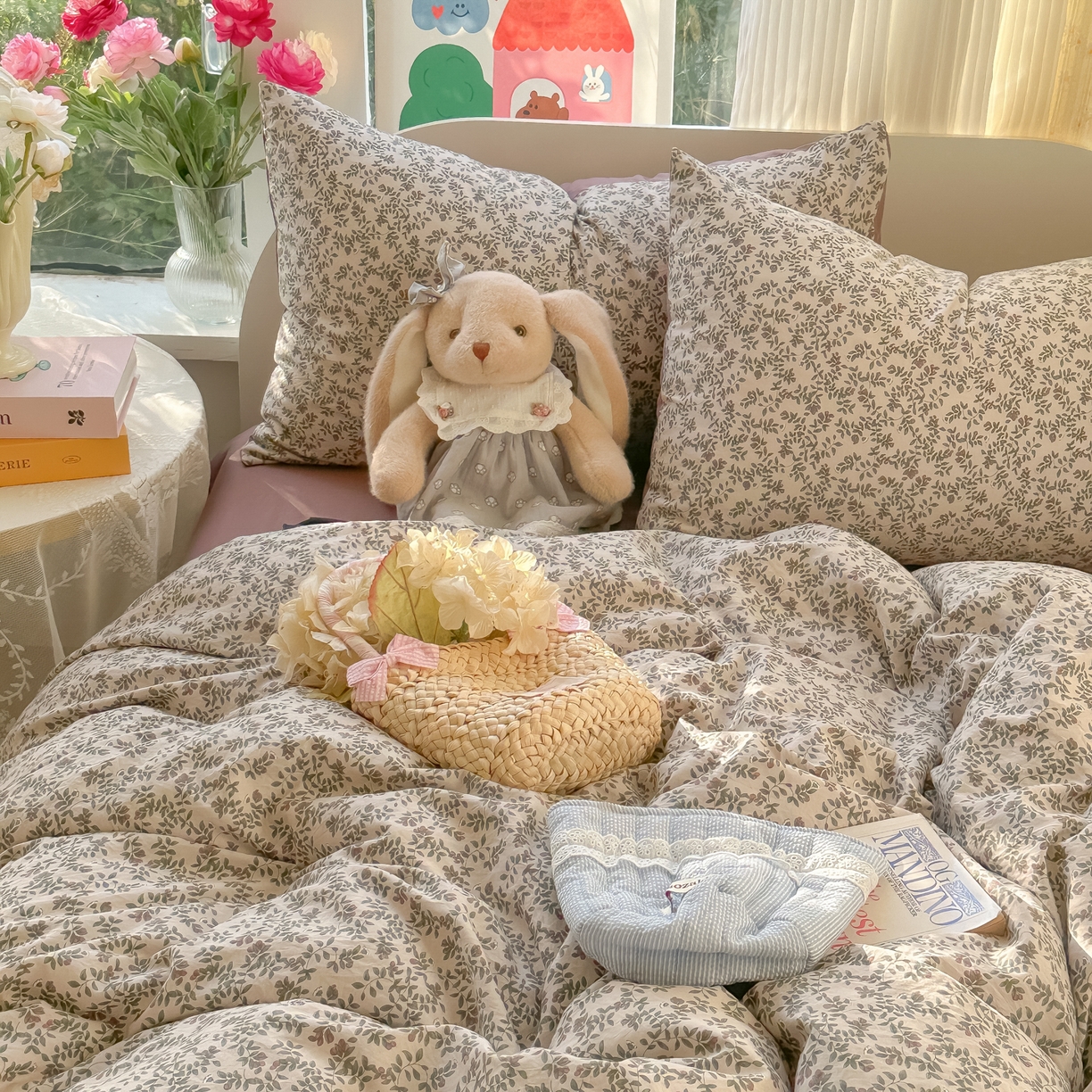 91家纺网 家纺一手货源 找家纺 玉海棠家纺 2025新款亲肤舒适印花四件套系列 庭院春深