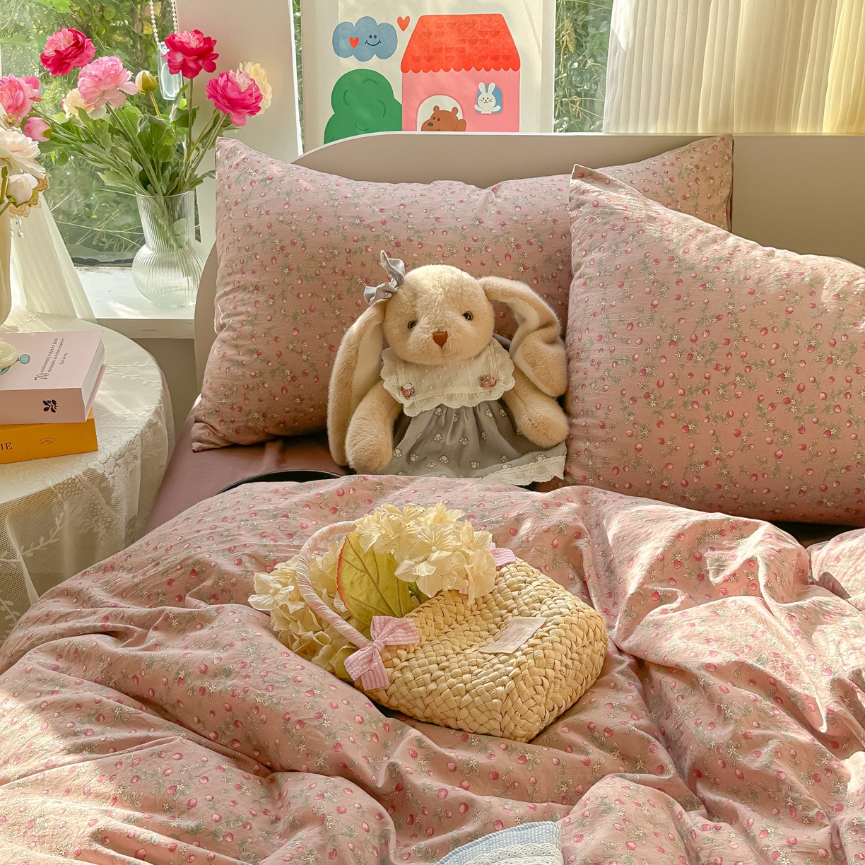 91家纺网 家纺一手货源 找家纺 玉海棠家纺 2025新款亲肤舒适印花四件套系列 樱桃季