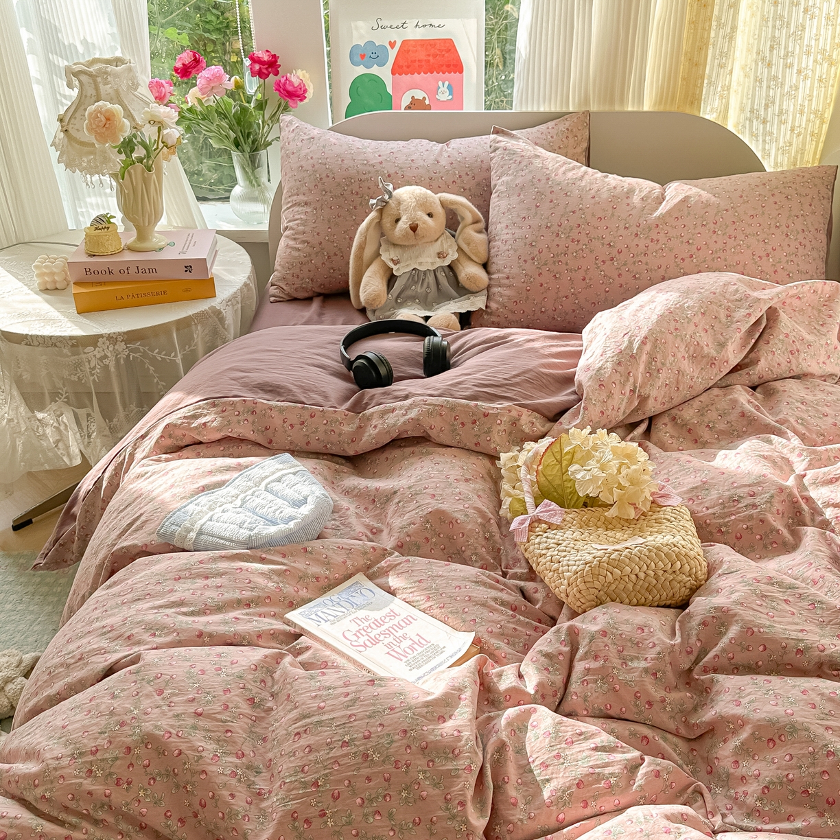 91家纺网 家纺一手货源 找家纺 玉海棠家纺 2025新款亲肤舒适印花四件套系列 樱桃季