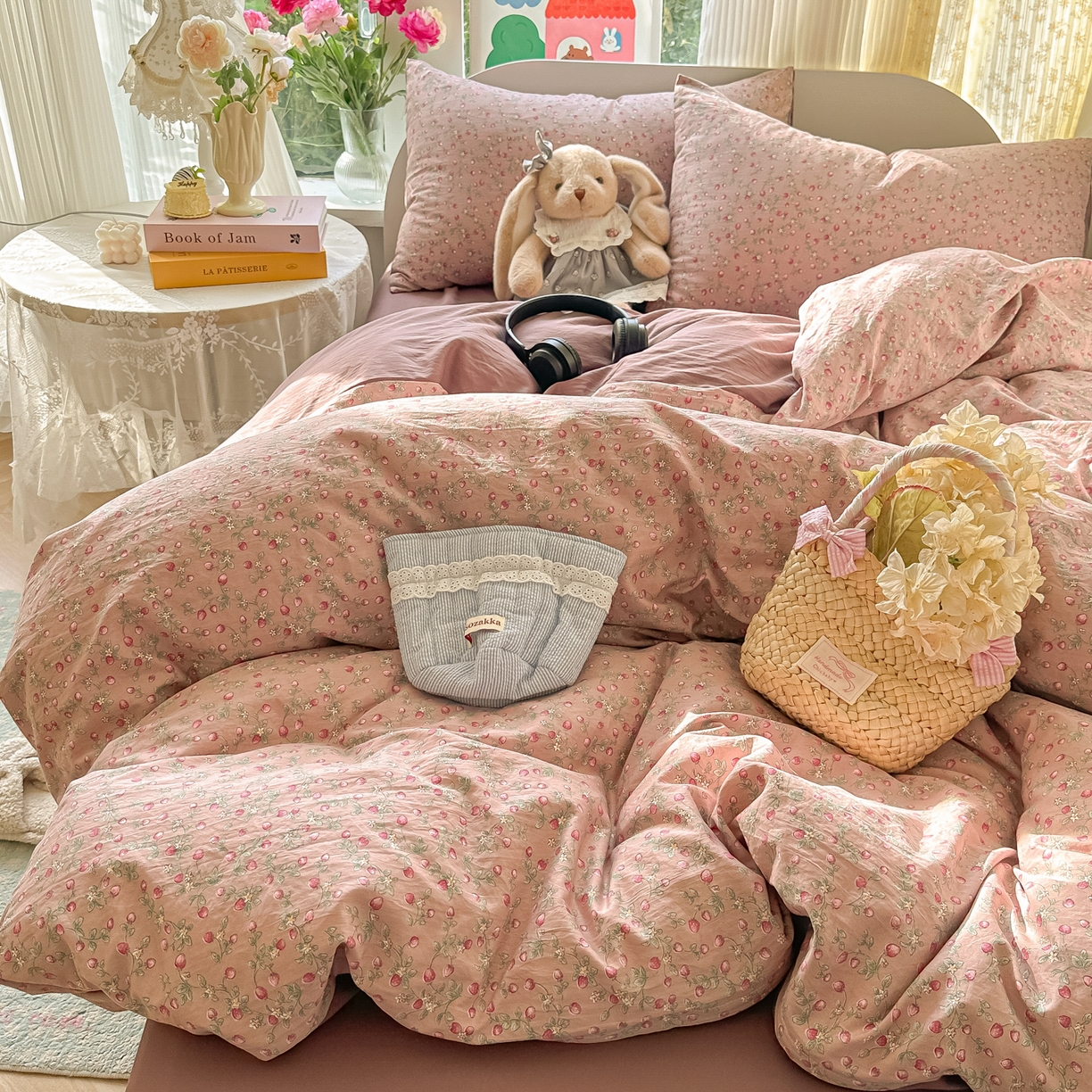 91家纺网 家纺一手货源 找家纺 玉海棠家纺 2025新款亲肤舒适印花四件套系列 樱桃季