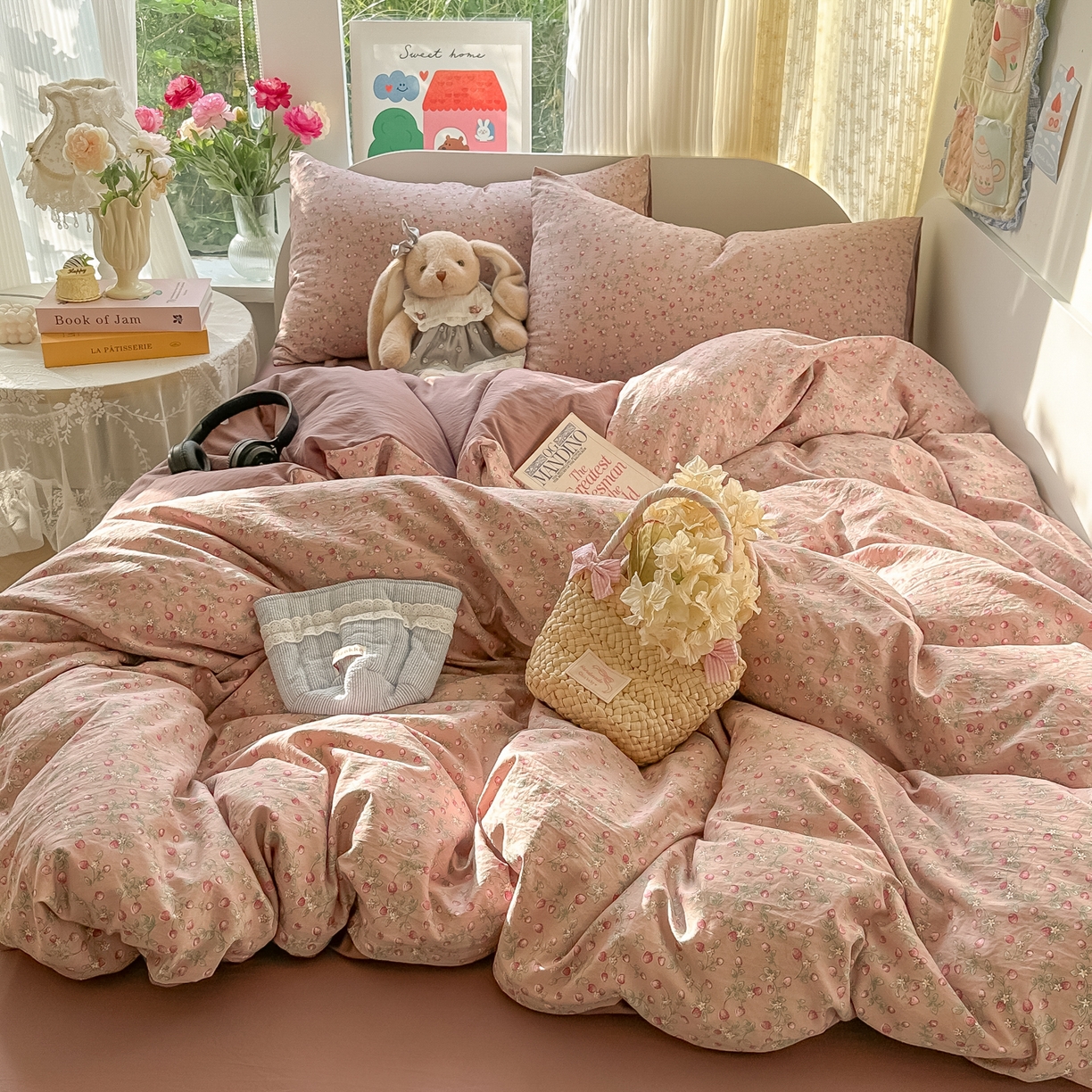 91家纺网 家纺一手货源 找家纺 玉海棠家纺 2025新款亲肤舒适印花四件套系列 樱桃季