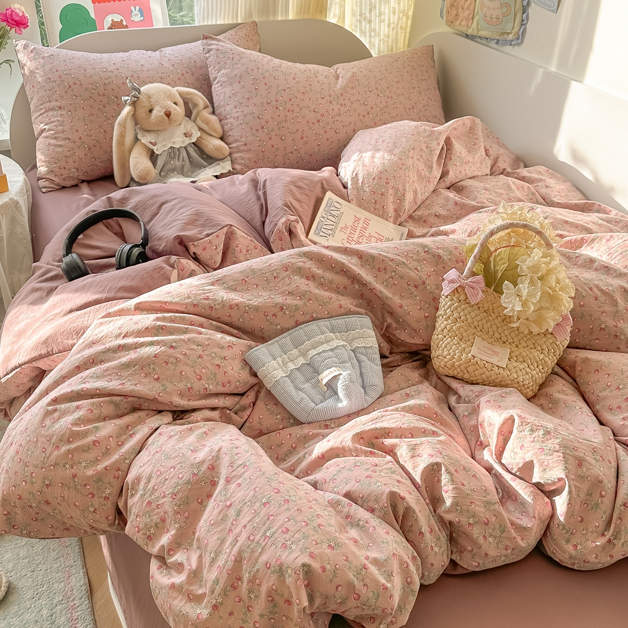 91家纺网 家纺一手货源 找家纺 玉海棠家纺 2025新款亲肤舒适印花四件套系列 樱桃季