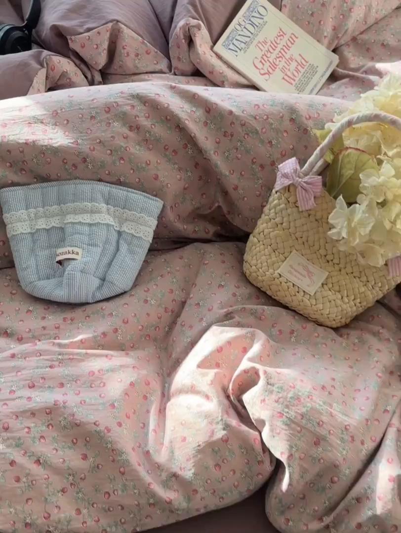 91家纺网 家纺一手货源 找家纺 玉海棠家纺 2025新款亲肤舒适印花四件套系列 樱桃季