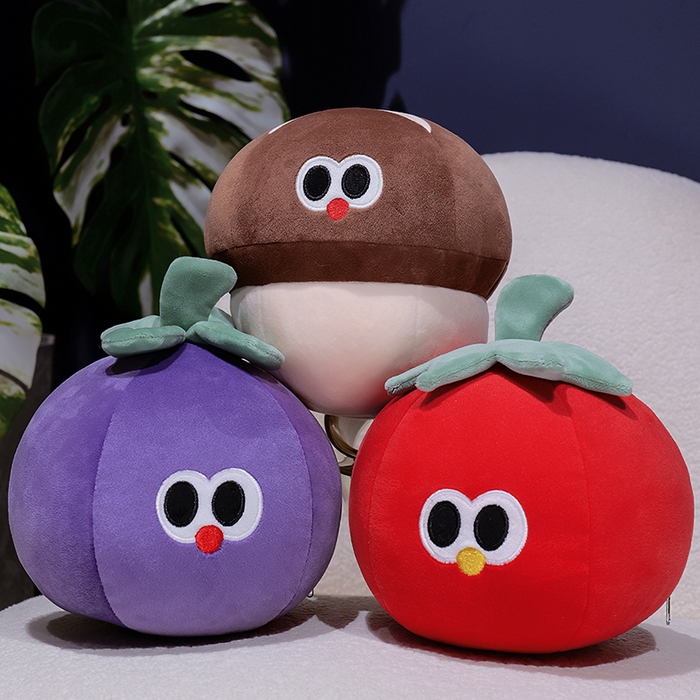 91家纺网 家纺一手货源 找家纺 仟亿莱 2025新款大眼仔果蔬系列泡沫粒子变形u枕 变形茄子-1 u枕28*30cm/果蔬20cm