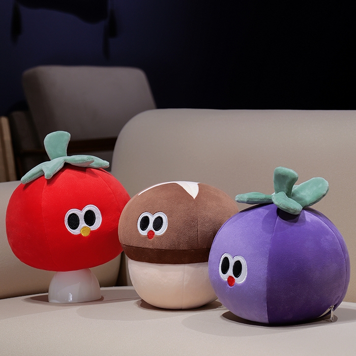 91家纺网 家纺一手货源 找家纺 仟亿莱 2025新款大眼仔果蔬系列泡沫粒子变形u枕 变形茄子-1 u枕28*30cm/果蔬20cm