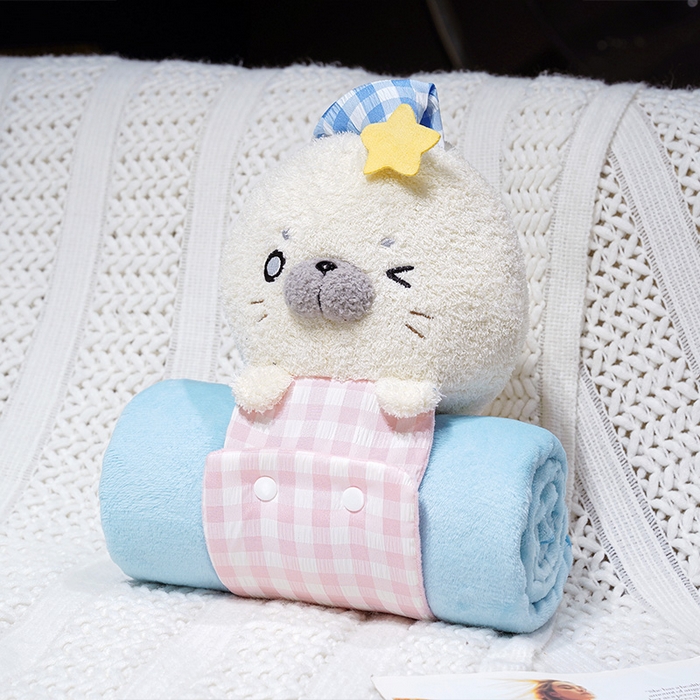 仟亿莱 2025新款萌萌海豹立体卷毯 立体眨眼海豹