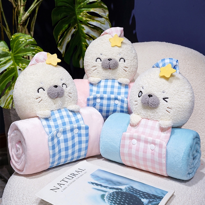 91家纺网 家纺一手货源 找家纺 仟亿莱 2025新款萌萌海豹立体卷毯 立体笑眼海豹