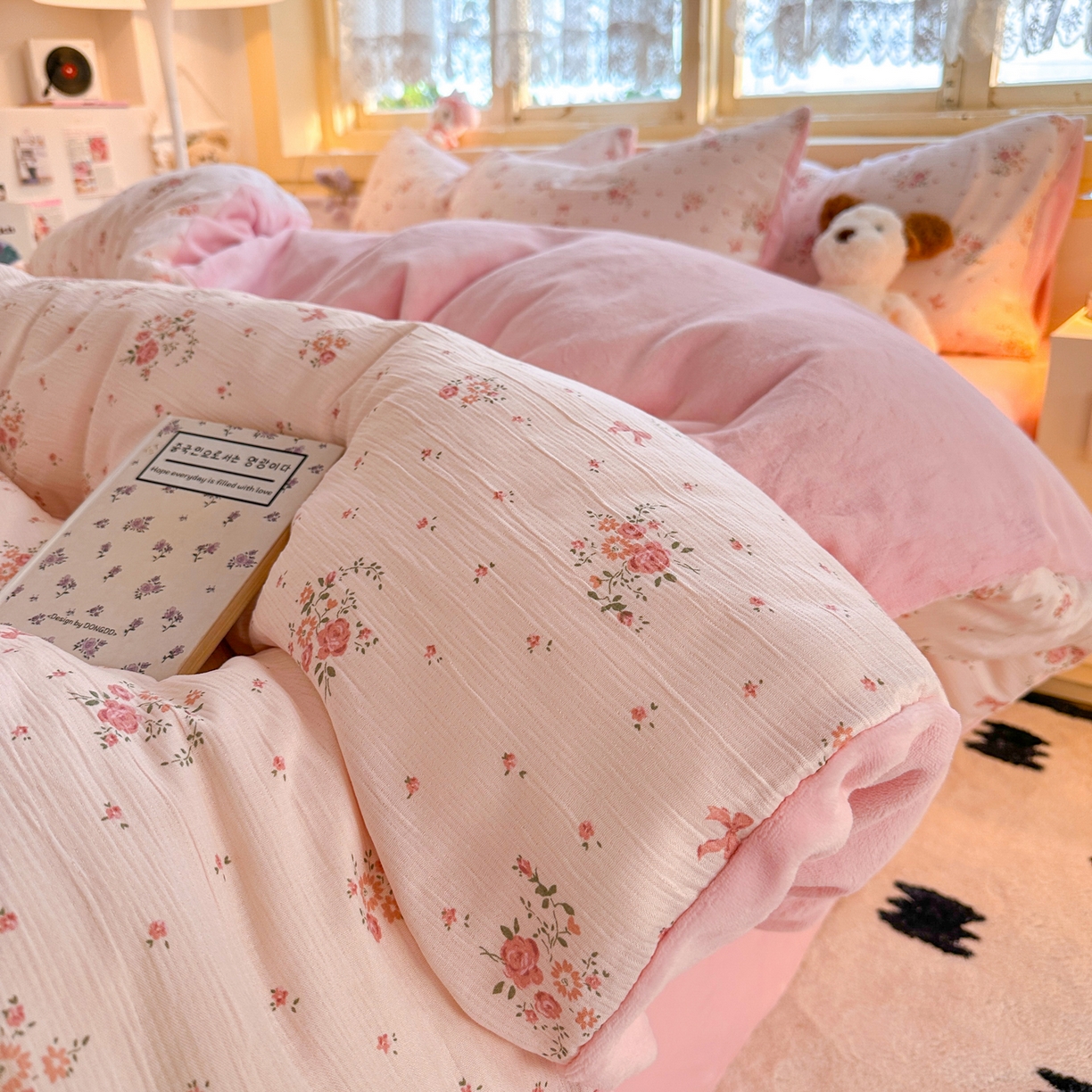 瑞钰 2025新款A版三层纱B版牛奶绒四件套系列 粉黛