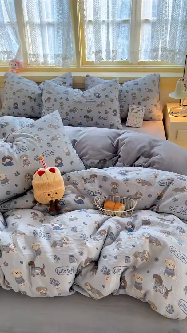 91家纺网 家纺一手货源 找家纺 瑞钰 2025新款A版三层纱B版牛奶绒四件套系列 复古修狗