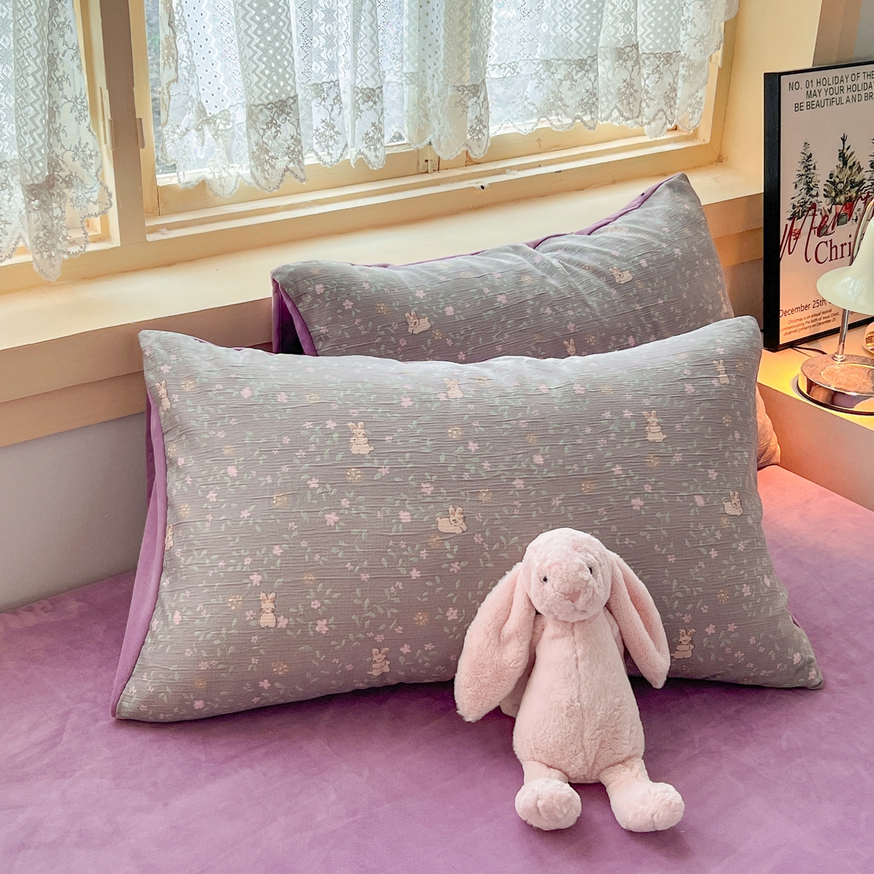 91家纺网 家纺一手货源 找家纺 瑞钰 2025新款A版三层纱B版牛奶绒四件套系列 花间兔