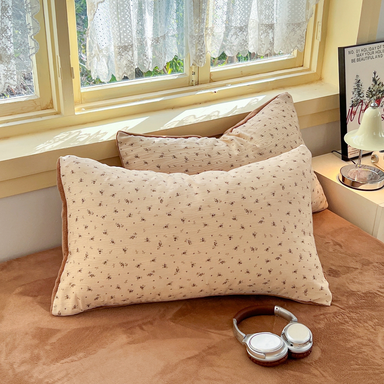 91家纺网 家纺一手货源 找家纺 瑞钰 2025新款A版三层纱B版牛奶绒四件套系列 莫奈-咖