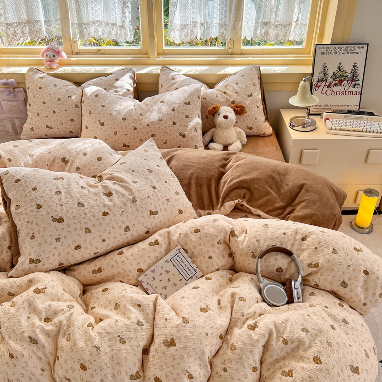 91家纺网 家纺一手货源 找家纺 瑞钰 2025新款A版三层纱B版牛奶绒四件套系列 南瓜派