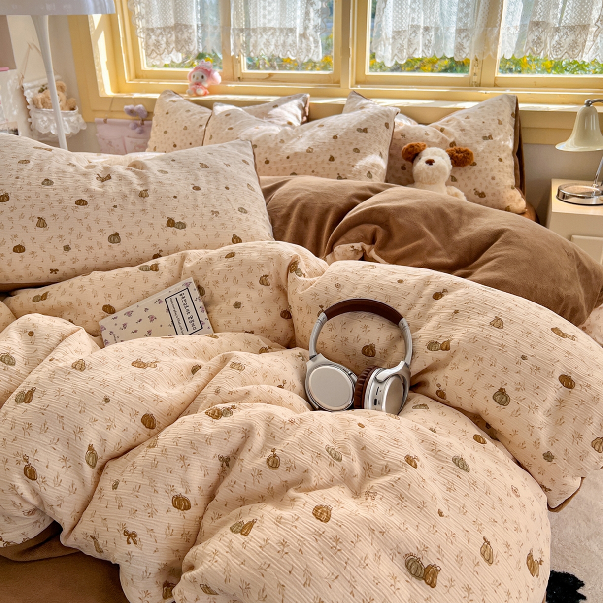 91家纺网 家纺一手货源 找家纺 瑞钰 2025新款A版三层纱B版牛奶绒四件套系列 南瓜派