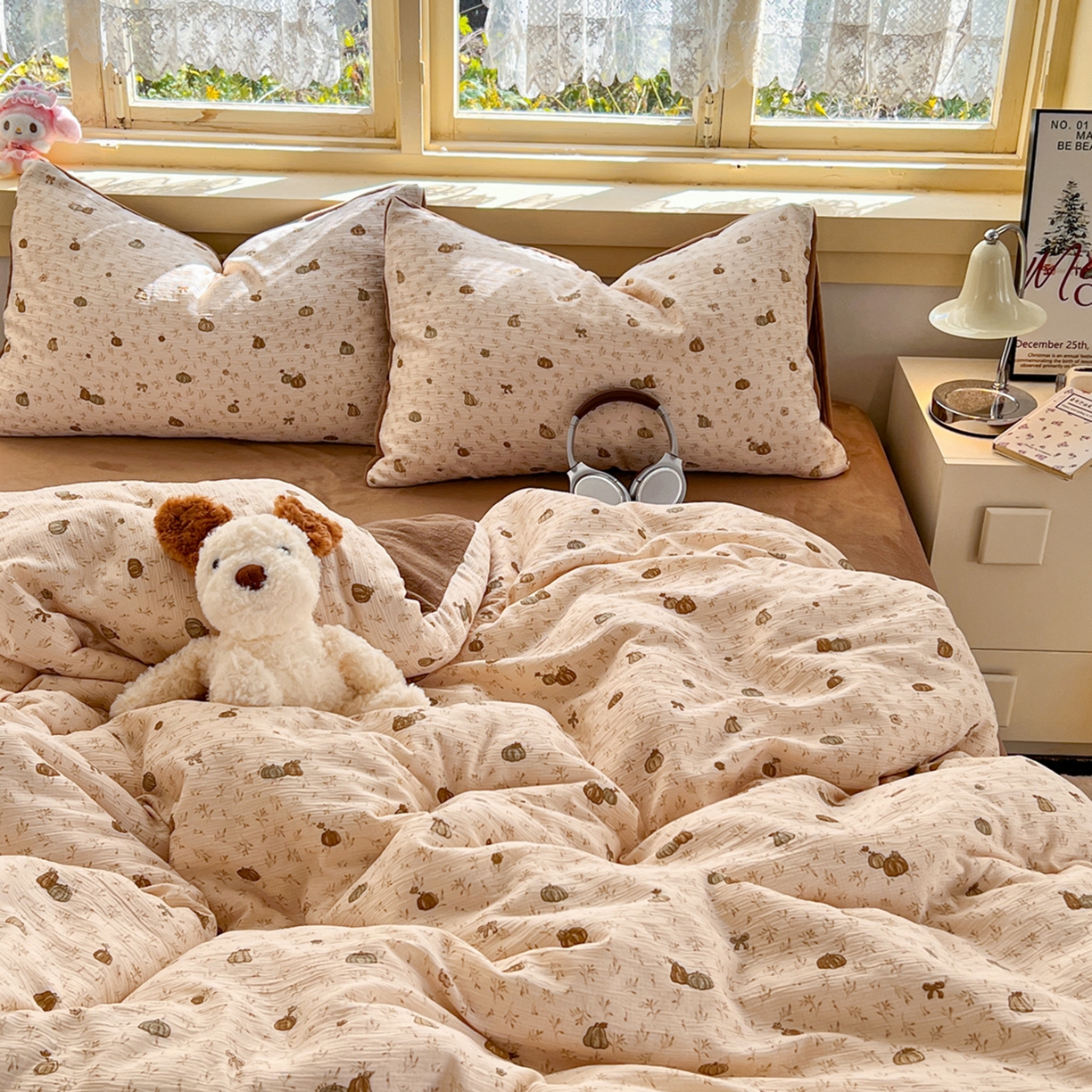 91家纺网 家纺一手货源 找家纺 瑞钰 2025新款A版三层纱B版牛奶绒四件套系列 南瓜派