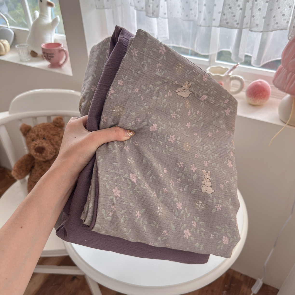 91家纺网 家纺一手货源 找家纺 玉海棠家纺 2025新款甄选三层纱印花四件套 花间兔