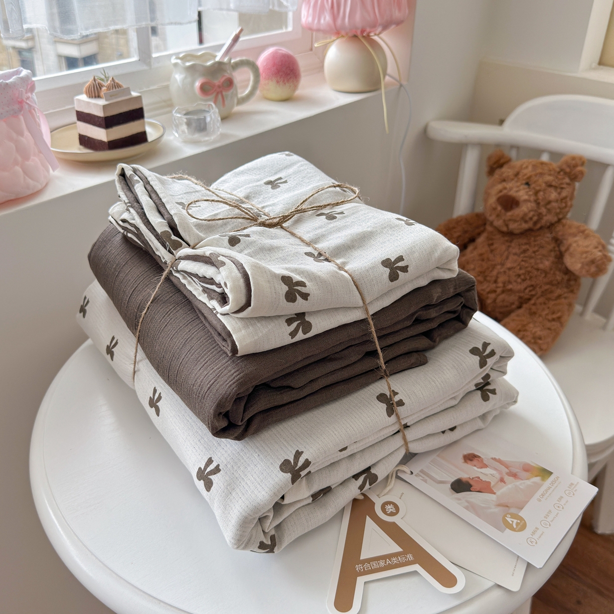 玉海棠家纺 2025新款甄选三层纱印花四件套 碱水结