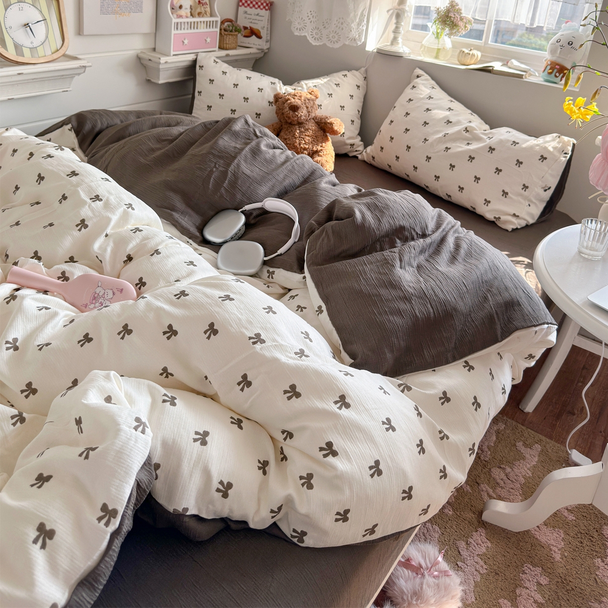 91家纺网 家纺一手货源 找家纺 玉海棠家纺 2025新款甄选三层纱印花四件套 碱水结