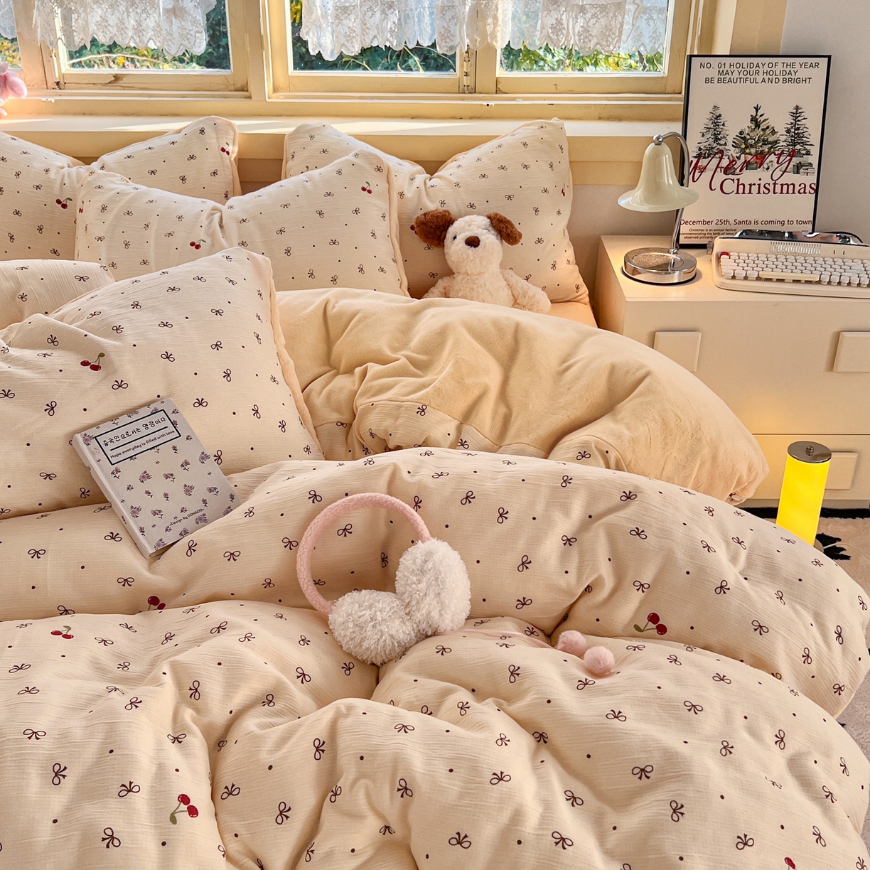 91家纺网 家纺一手货源 找家纺 瑞钰 2025新款A版三层纱B版牛奶绒四件套系列 撄桃蝴蝶