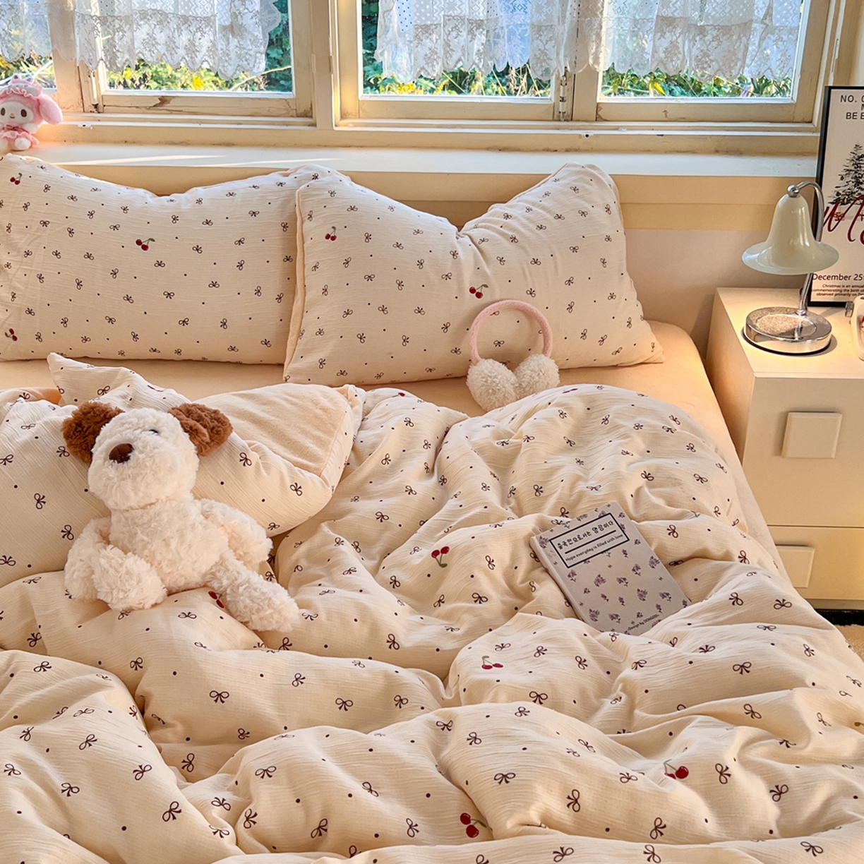 91家纺网 家纺一手货源 找家纺 瑞钰 2025新款A版三层纱B版牛奶绒四件套系列 撄桃蝴蝶