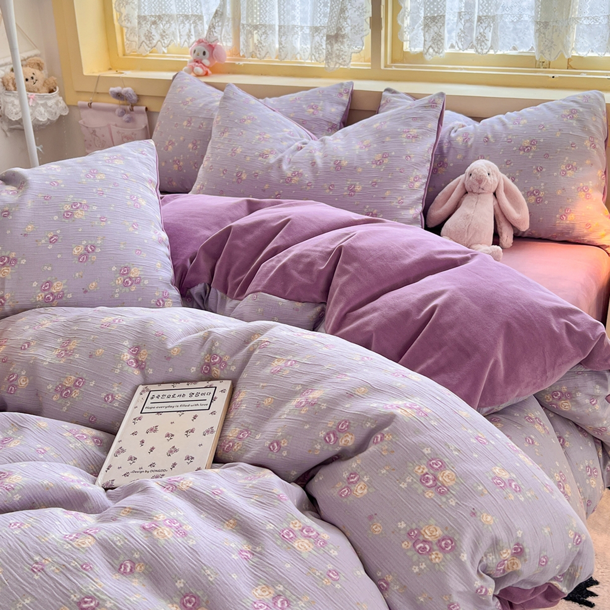 91家纺网 家纺一手货源 找家纺 瑞钰 2025新款A版三层纱B版牛奶绒四件套系列 紫萱