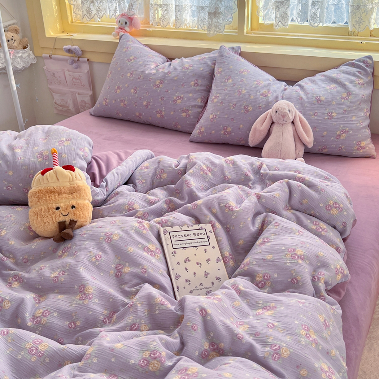 91家纺网 家纺一手货源 找家纺 瑞钰 2025新款A版三层纱B版牛奶绒四件套系列 紫萱