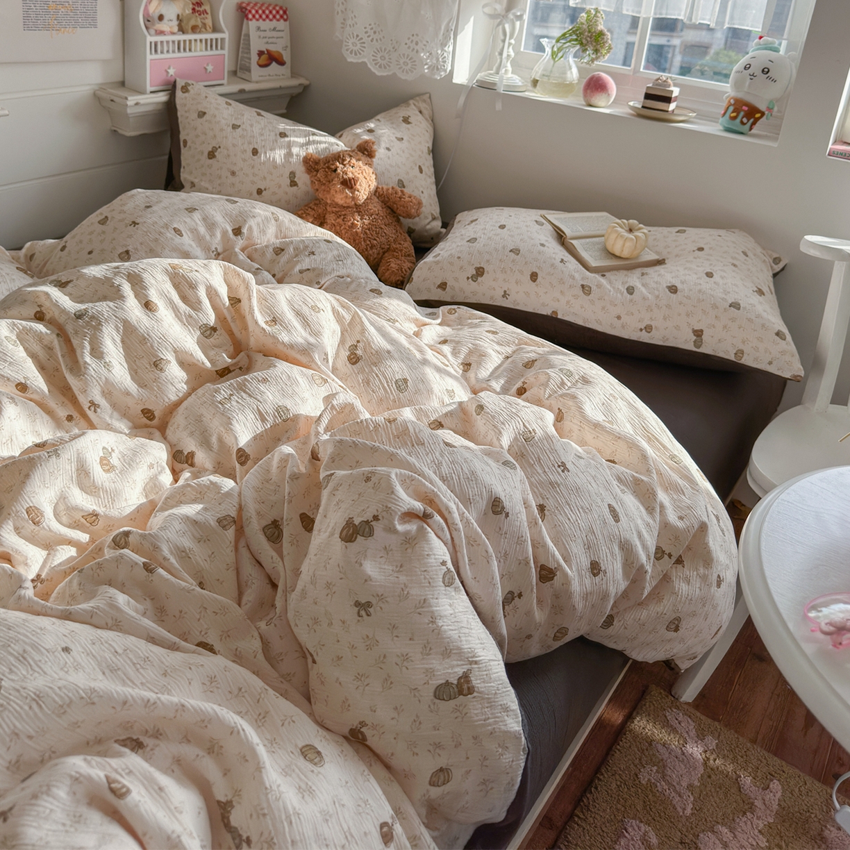 91家纺网 家纺一手货源 找家纺 玉海棠家纺 2025新款甄选三层纱印花四件套 南瓜派