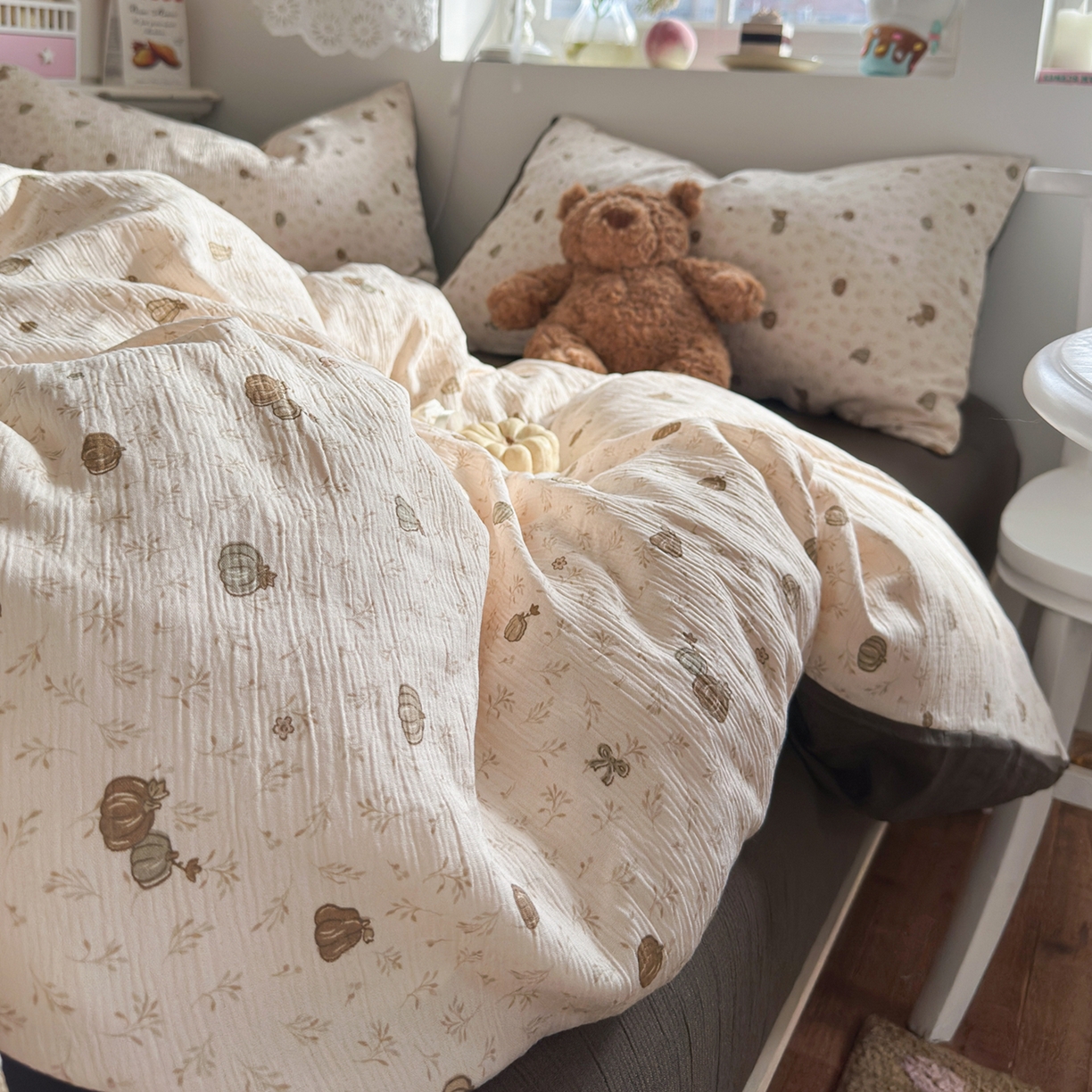 91家纺网 家纺一手货源 找家纺 玉海棠家纺 2025新款甄选三层纱印花四件套 南瓜派