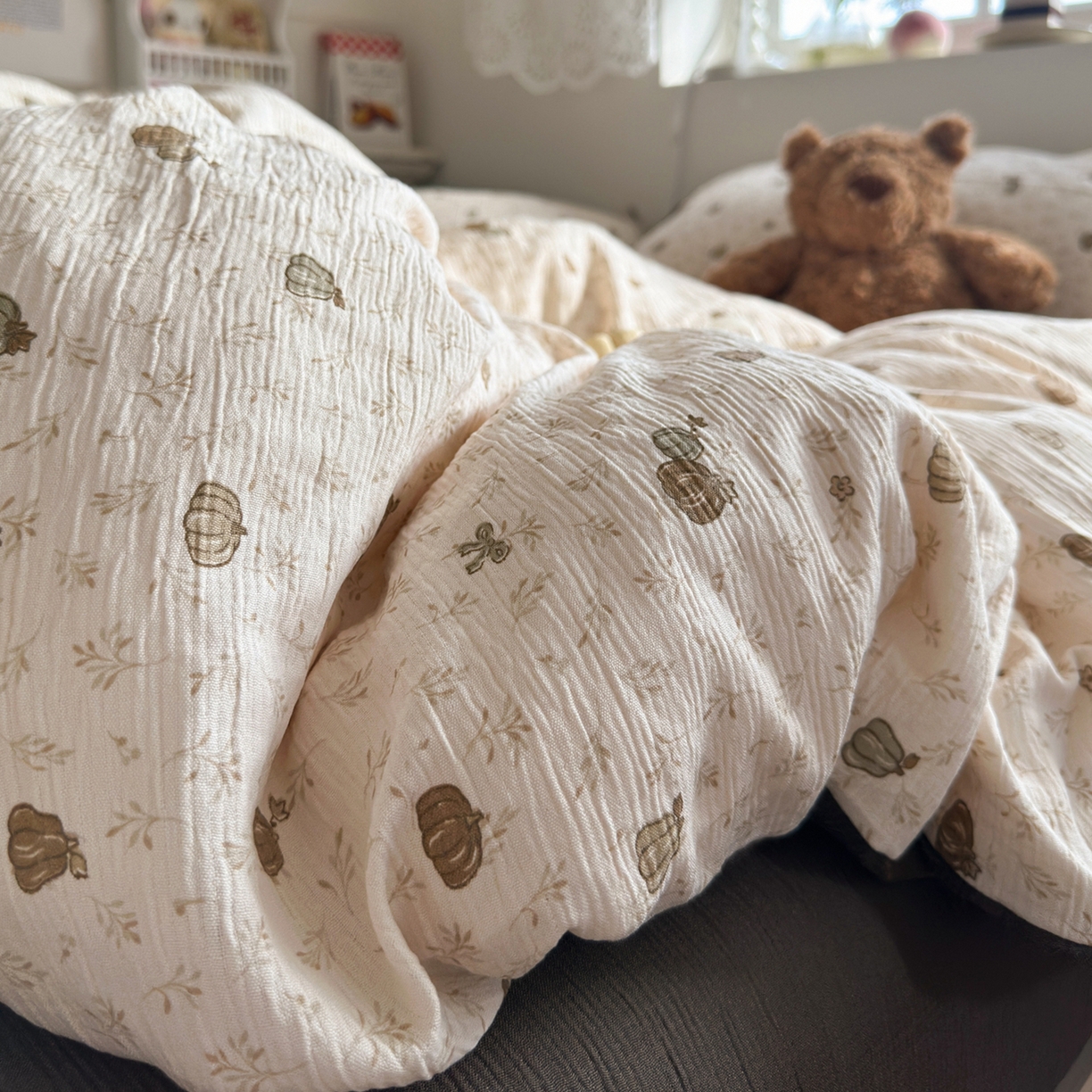 91家纺网 家纺一手货源 找家纺 玉海棠家纺 2025新款甄选三层纱印花四件套 南瓜派