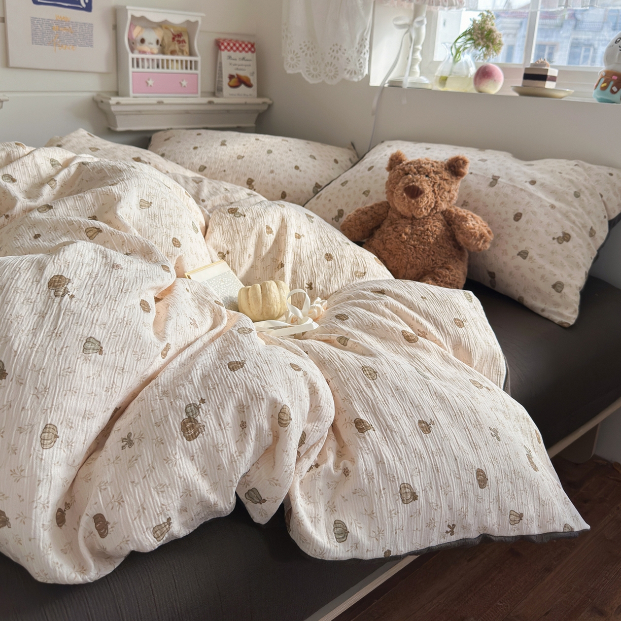 91家纺网 家纺一手货源 找家纺 玉海棠家纺 2025新款甄选三层纱印花四件套 南瓜派