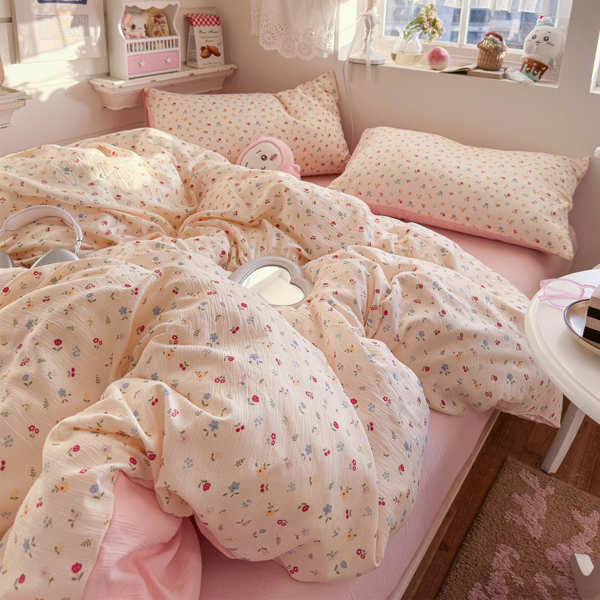 91家纺网 家纺一手货源 找家纺 玉海棠家纺 2025新款甄选三层纱印花四件套 小花点点