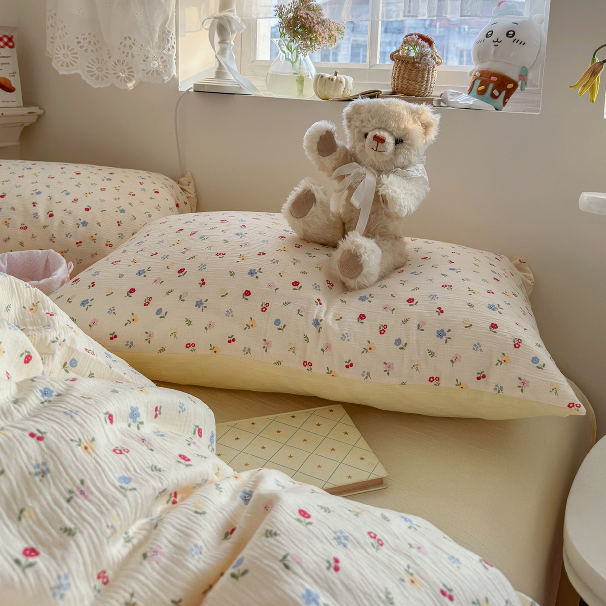 91家纺网 家纺一手货源 找家纺 玉海棠家纺 2025新款甄选三层纱印花四件套 小花花