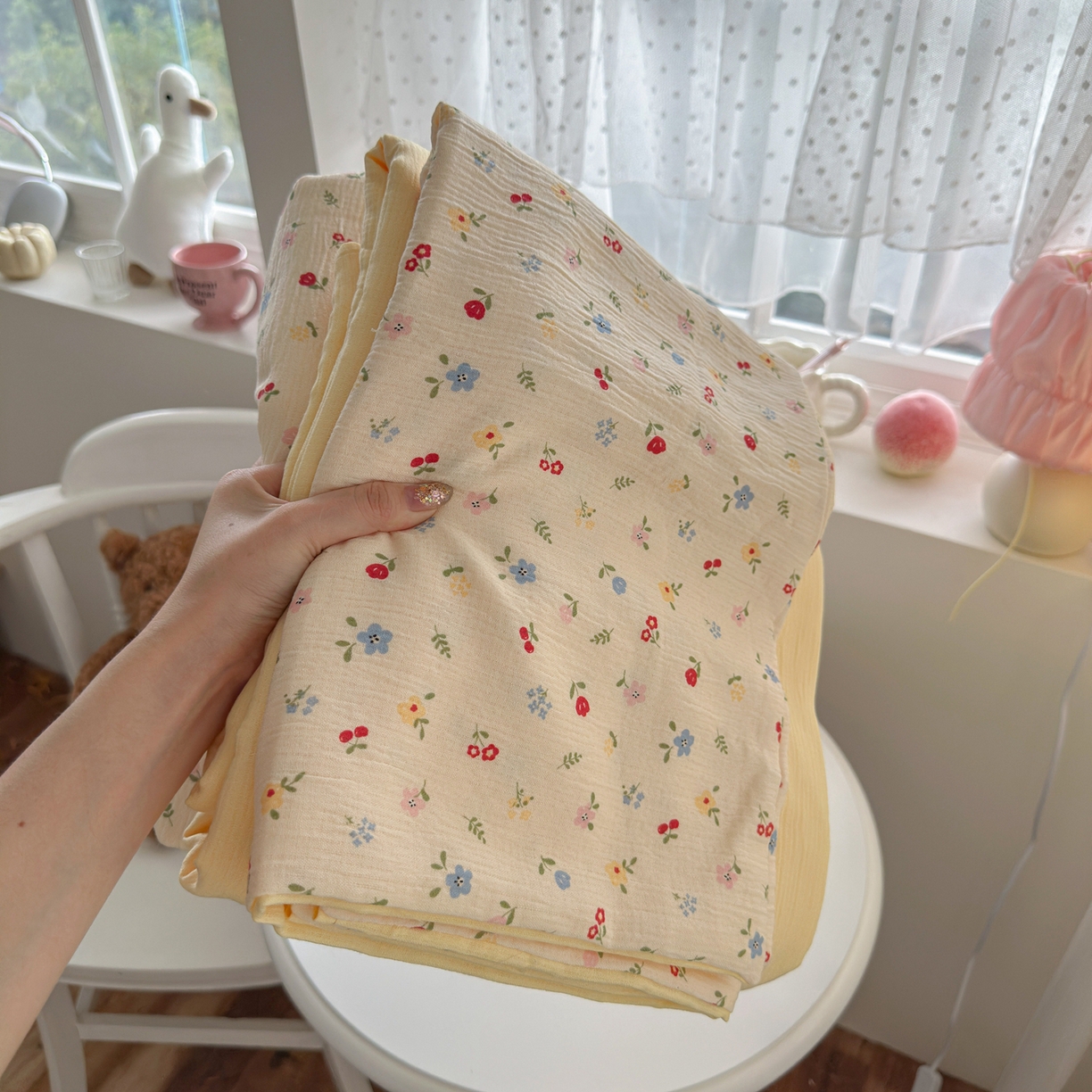 91家纺网 家纺一手货源 找家纺 玉海棠家纺 2025新款甄选三层纱印花四件套 小花花