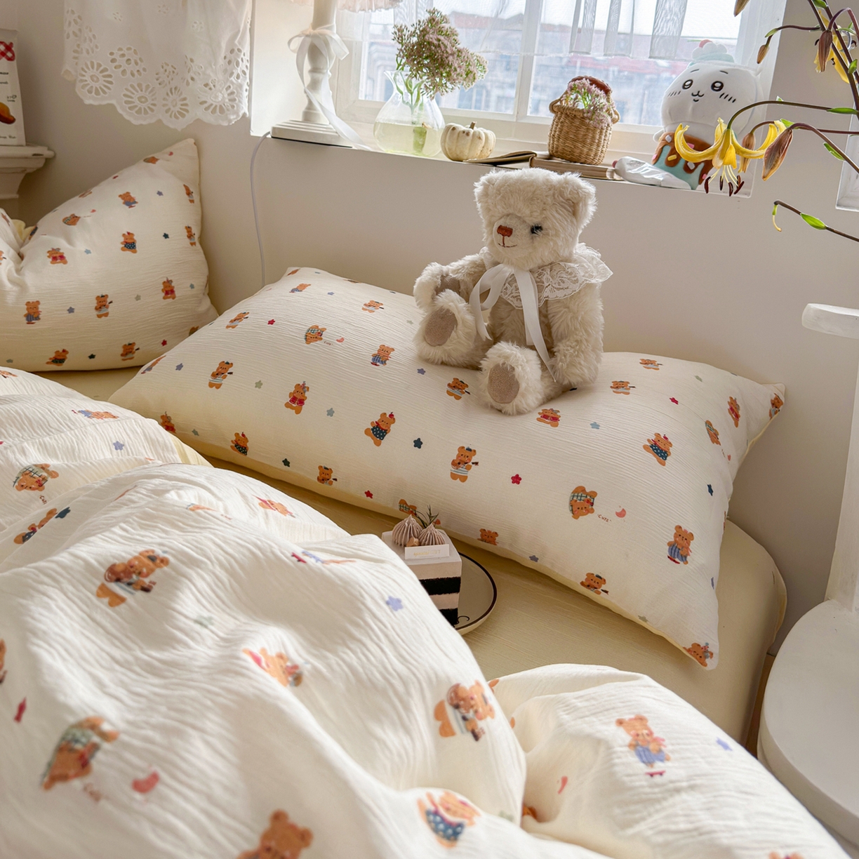 91家纺网 家纺一手货源 找家纺 玉海棠家纺 2025新款甄选三层纱印花四件套 小浣熊