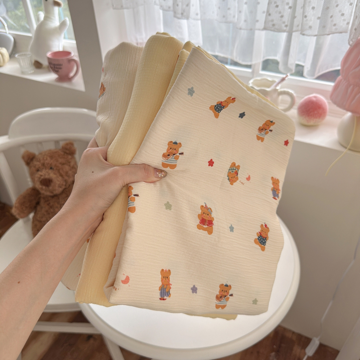 91家纺网 家纺一手货源 找家纺 玉海棠家纺 2025新款甄选三层纱印花四件套 小浣熊