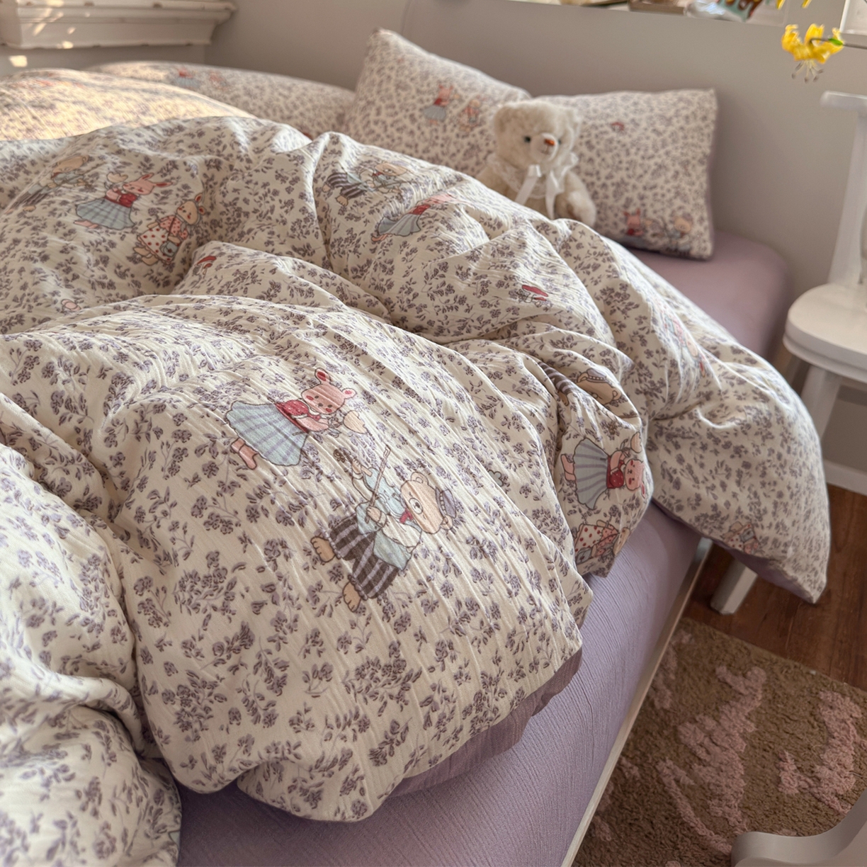 91家纺网 家纺一手货源 找家纺 玉海棠家纺 2025新款甄选三层纱印花四件套 圆舞曲